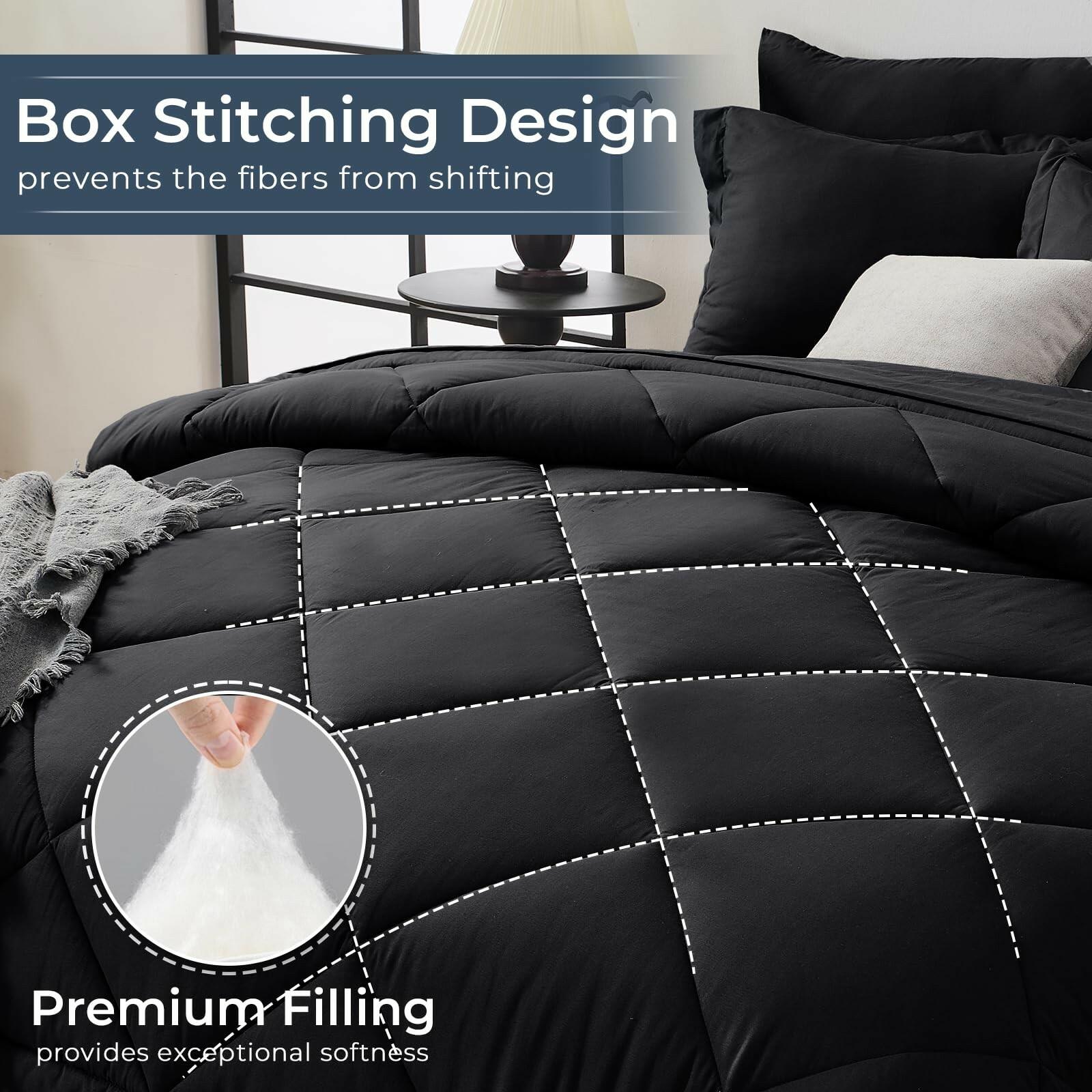 HEVUMYI Black Queen Comforter Set - 7-Piece All Season Bed in a Bag Queen, Ultra
