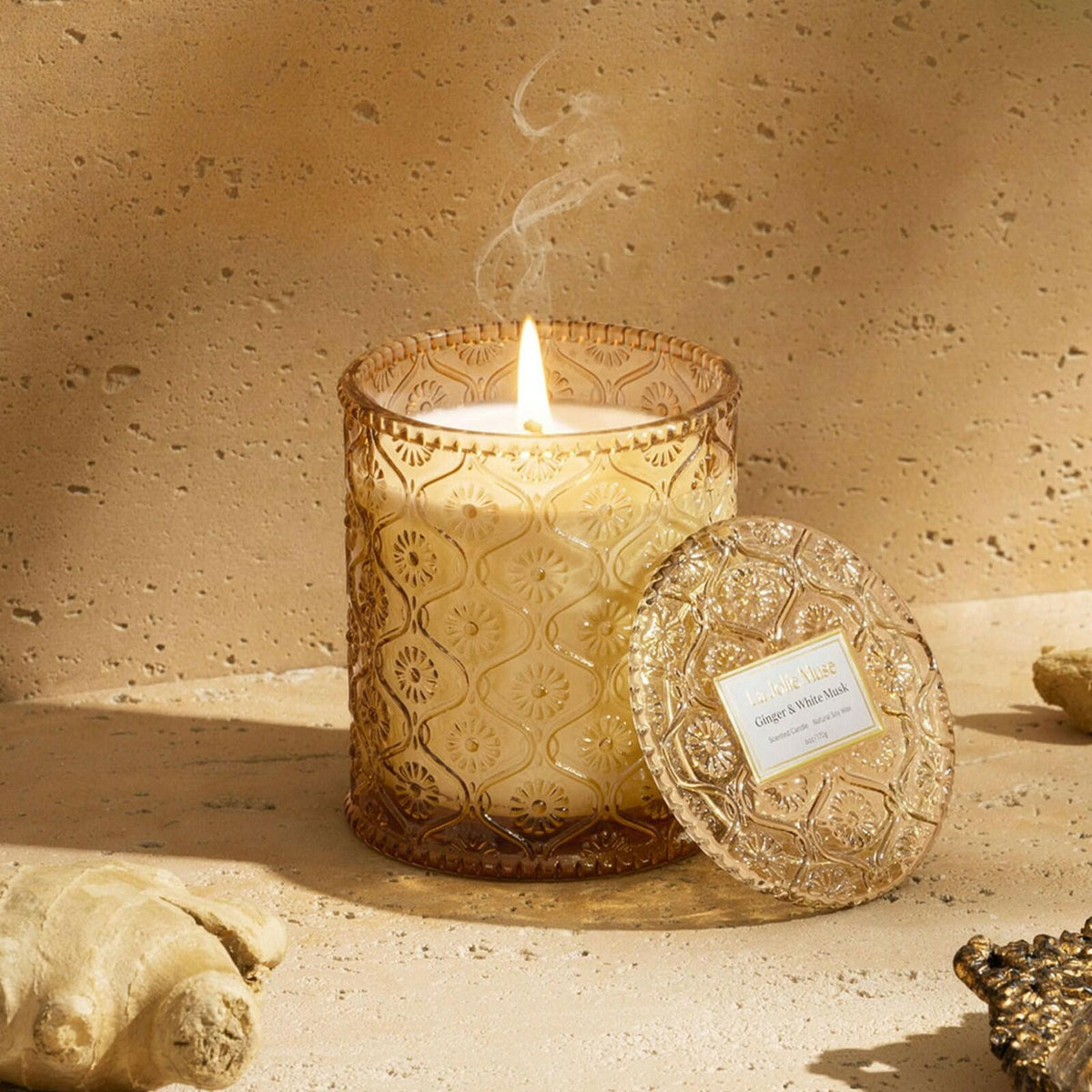 LA JOLIE MUSE Ginger & White Musk Candles | Ginger, Lemongrass & Musk | 6 oz Soy