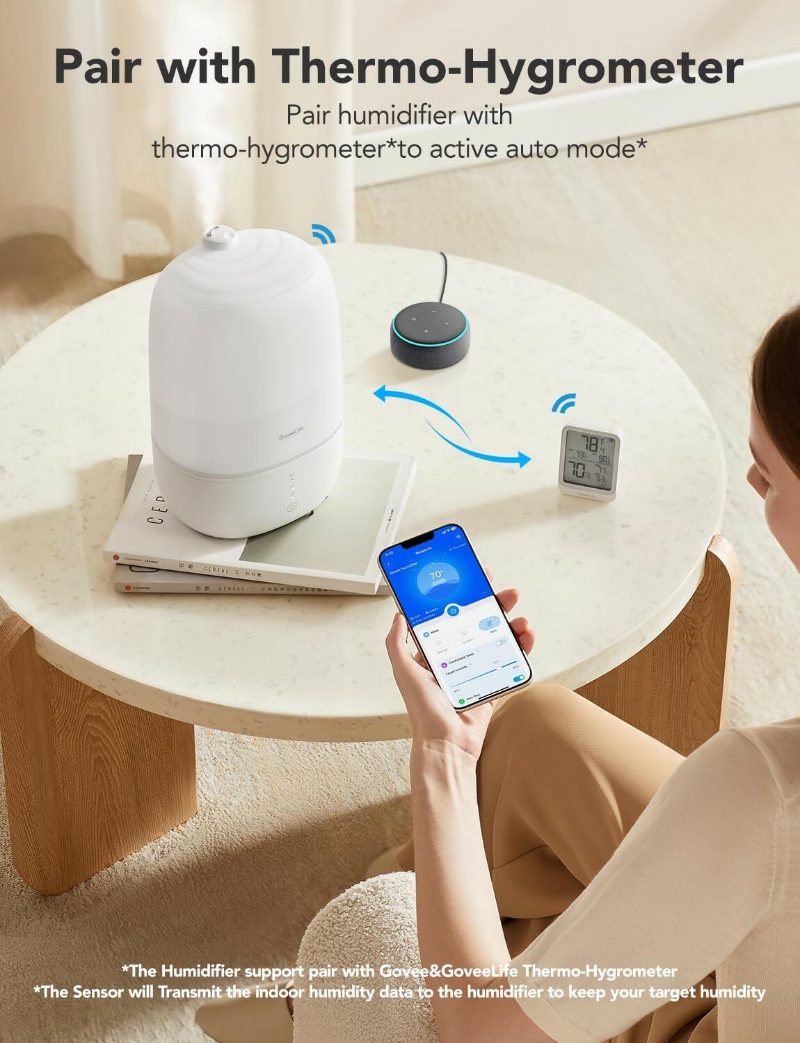 GoveeLife Smart Humidifiers for Bedroom, 3L Top Fill Cool Mist Humidifiers with