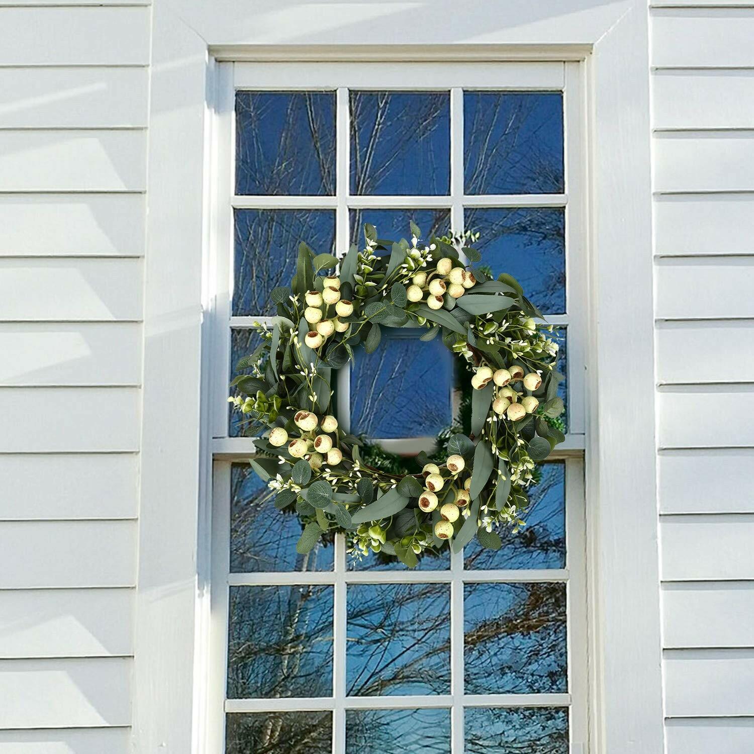 JINGHONG Eucalyptus Wreaths for Front Door 20 Inch Green Home Decor for Wall
