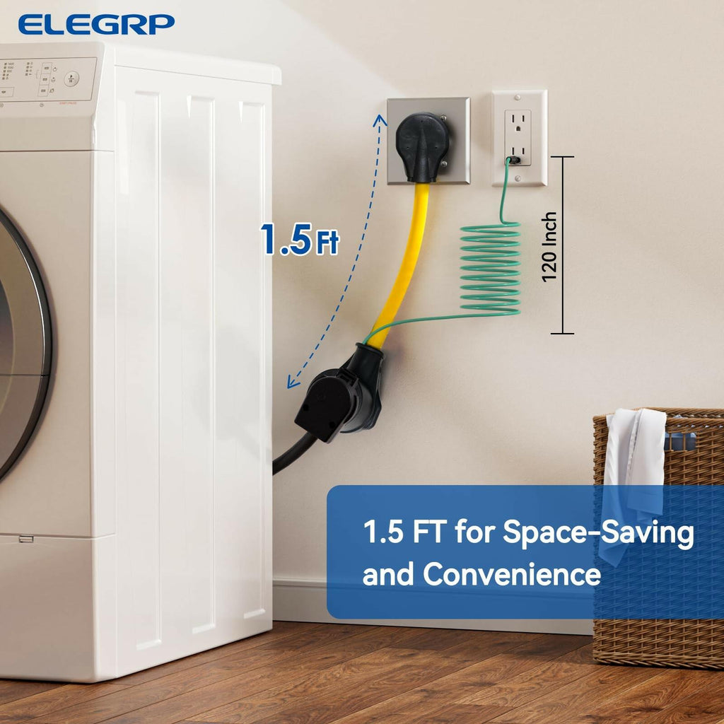ELEGRP 1.5FT Dryer Adapter Cord NEMA 10-30P to 14-30R, 3 Prong Old House to 4