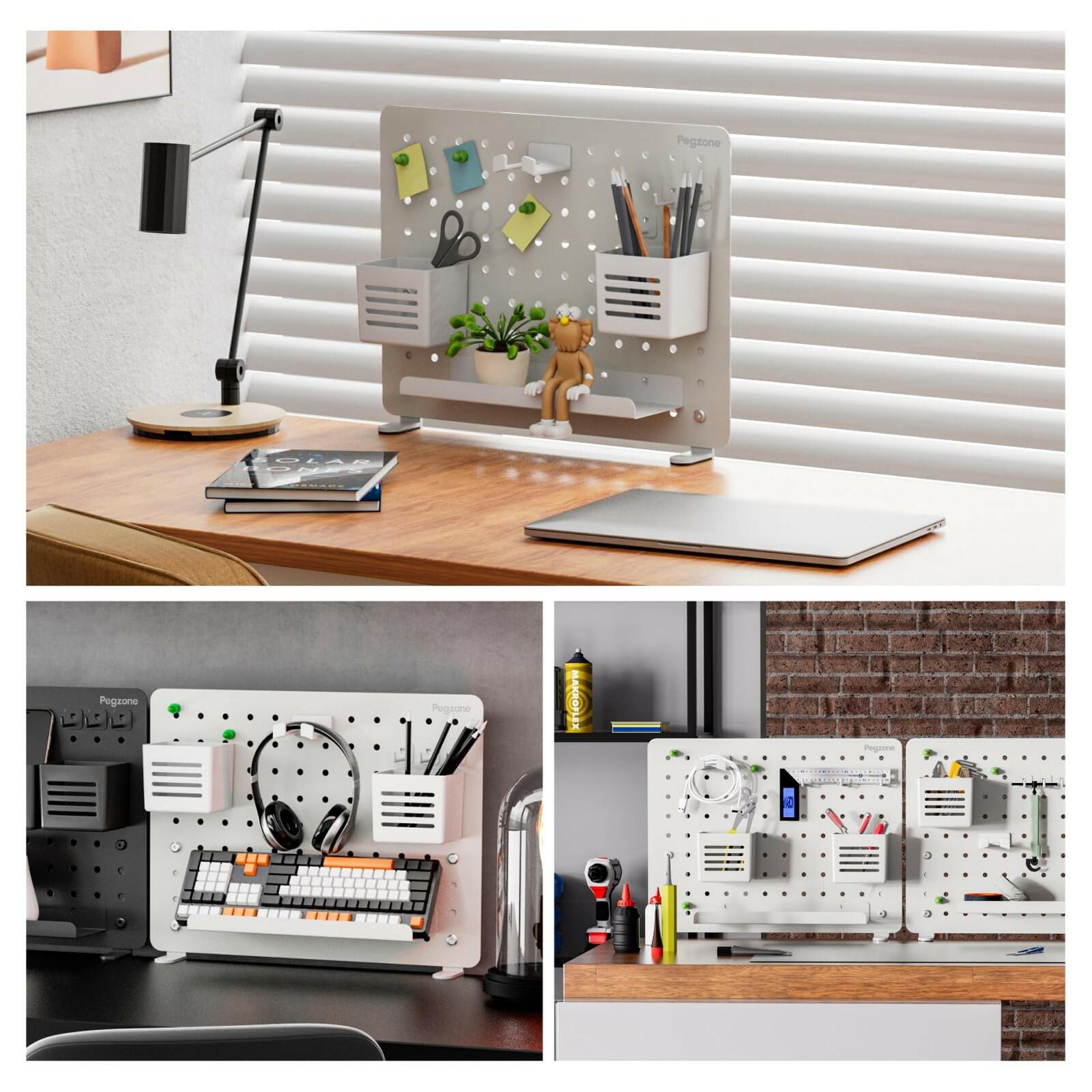 PEGZONE Clamp-on Desk Pegboard, 16.5" x 12.6"  Desk Organizer for Office Gaming