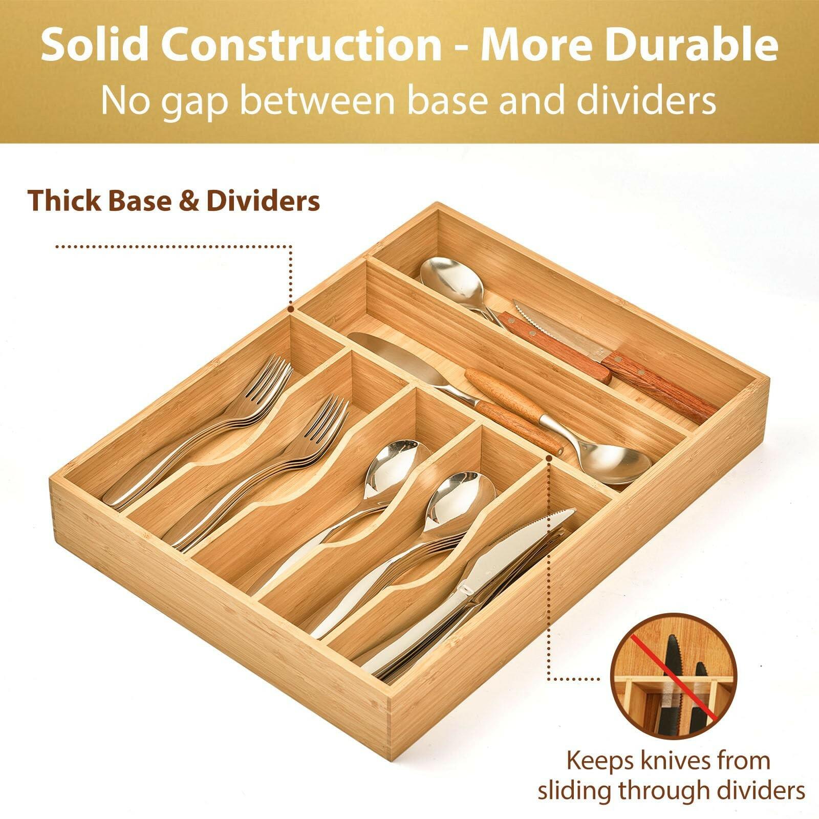 Umilife Bamboo Kitchen Drawer Organizer, 13 Inch Silverware Utensil Tray Holder,