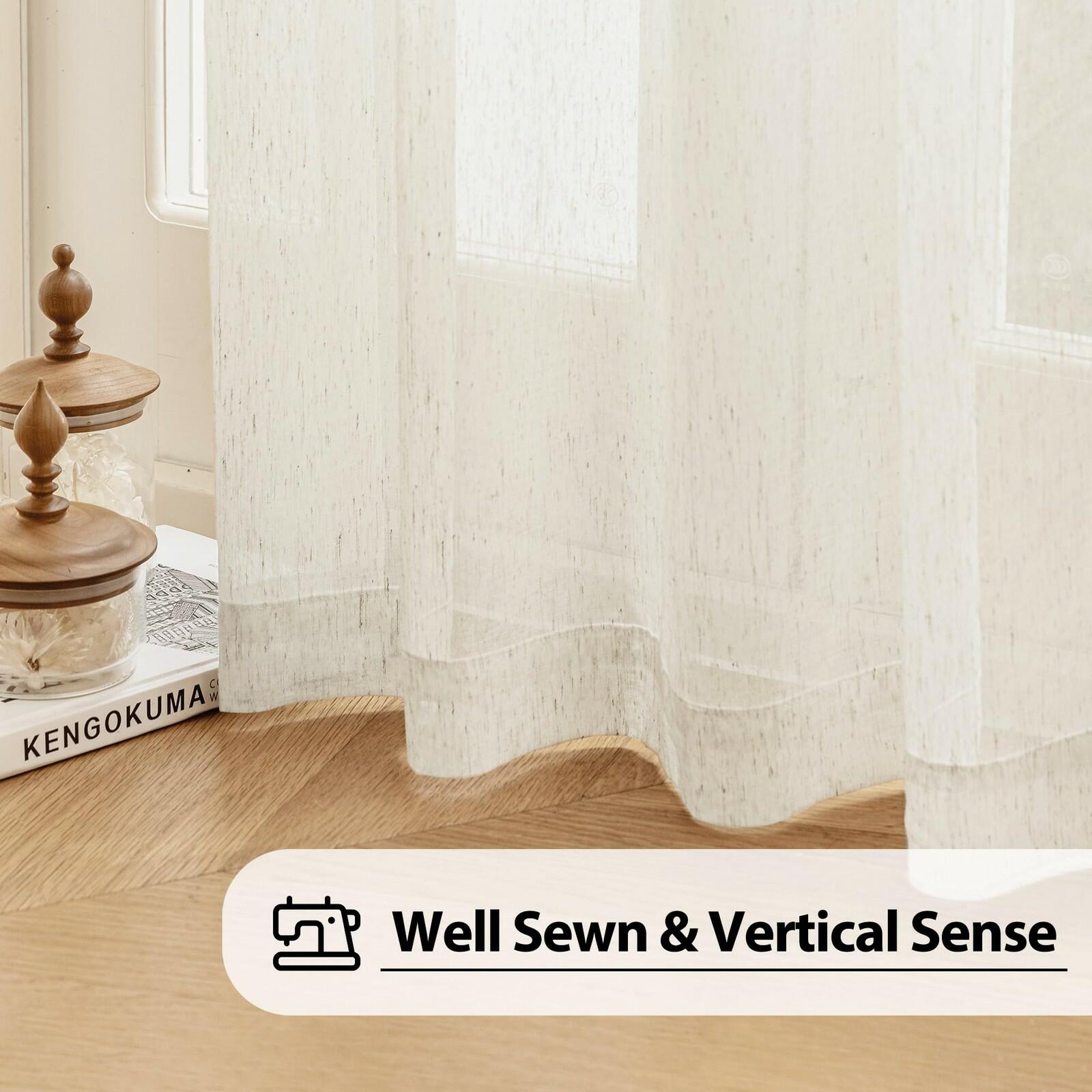 FMFUNCTEX Linen Sheer Curtains for Bedroom, Beige Curtains 84 inches Long for