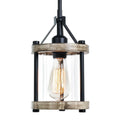 Ejerlya Farmhouse Pendant Light, Rustic White Wood and Metal Cage Hanging Light