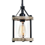 Ejerlya Farmhouse Pendant Light, Rustic White Wood and Metal Cage Hanging Light
