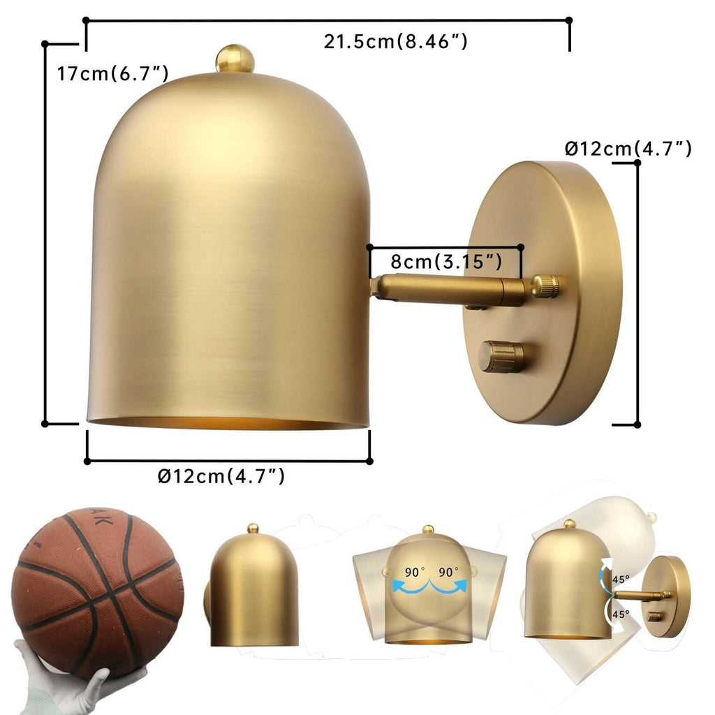 Pathson Set of 2 Hardwired Wall Sconce Dimmer Switch, Brass Finish Wall Light