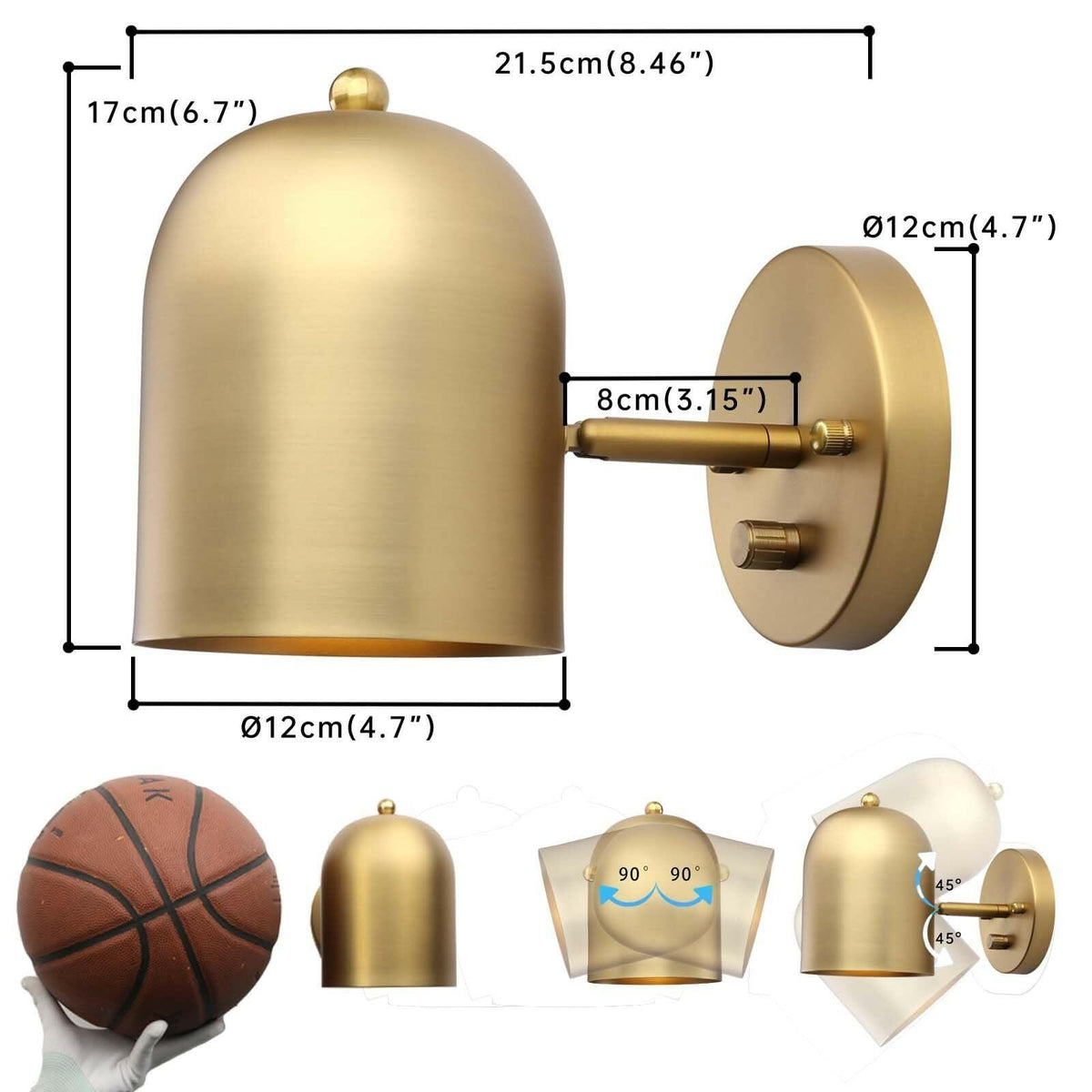 Pathson Set of 2 Hardwired Wall Sconce Dimmer Switch, Brass Finish Wall Light