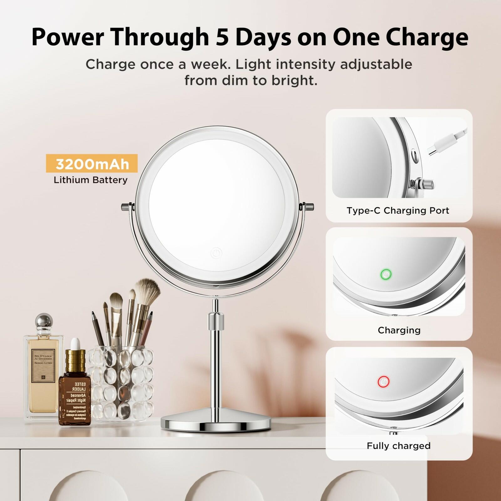 tubbede Makeup Mirror, 1X/30X Double Sided Magnifying Mirror/Switch with 3