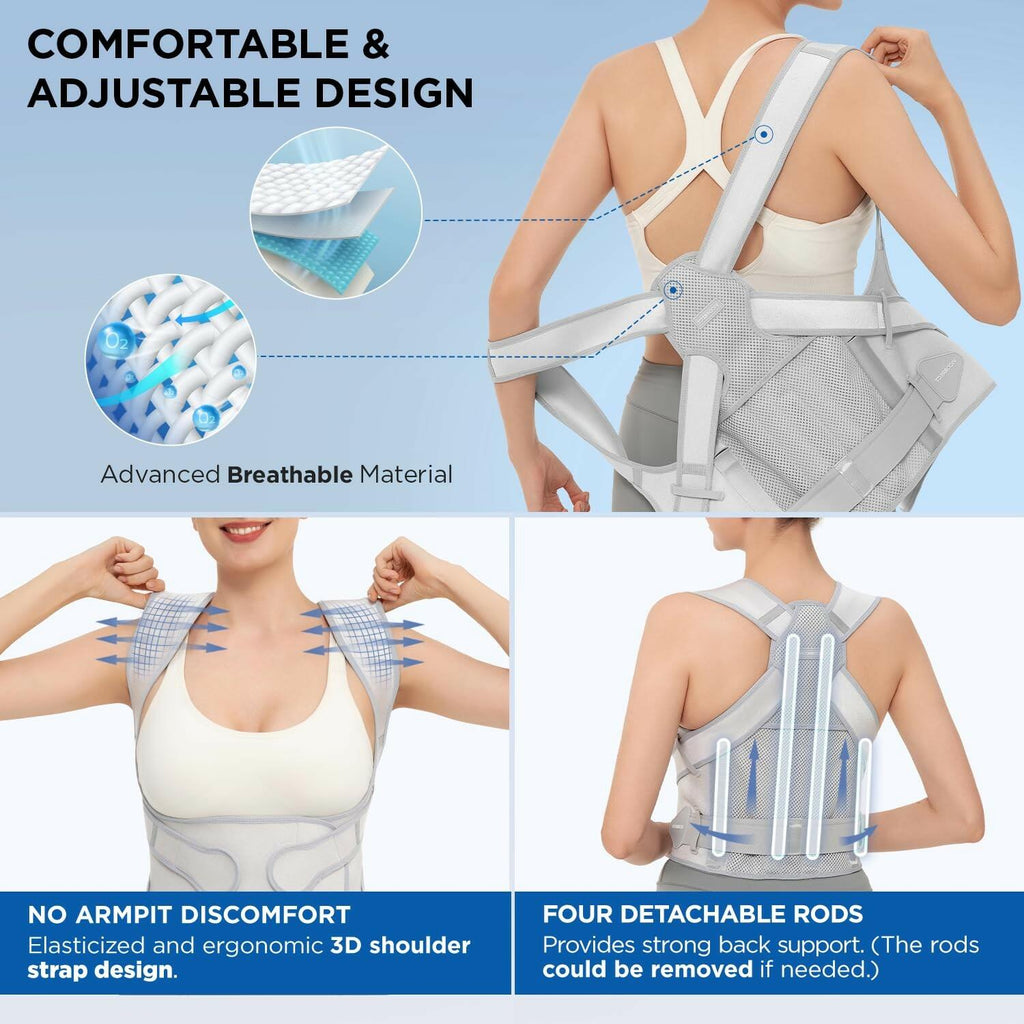 Back Posture Corrector Support for Women Gray, Small Posture Brace for Men -