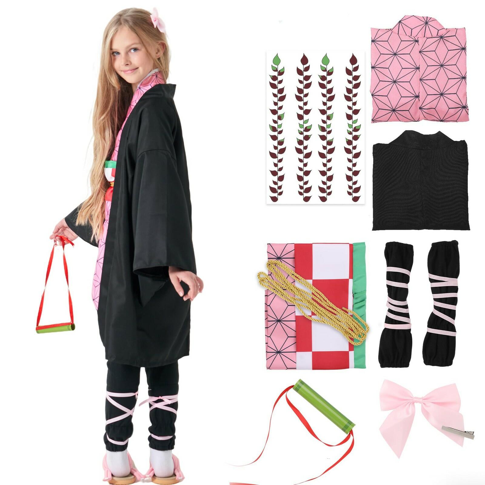 VZQI Halloween Cosplay Costumes Kamado Kids Anime Kimono Halloween Cloak XL