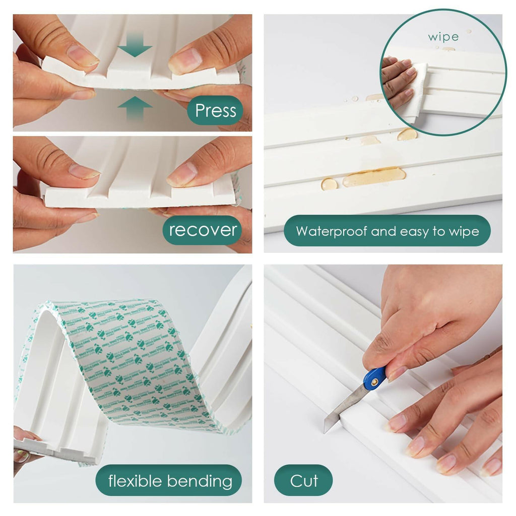 Yefanxi 4-in White EVA molding Peel and Stick Panel, 3D Flexible Fluted self