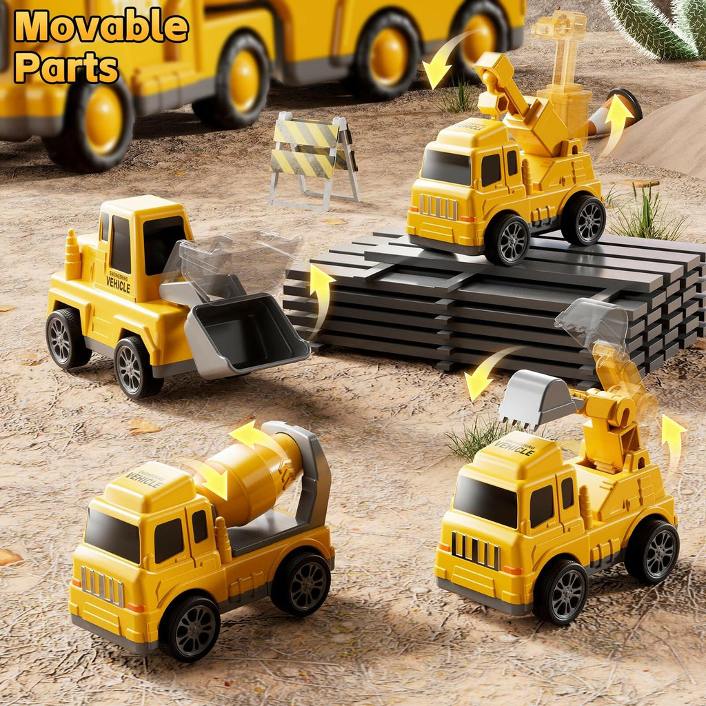KIZONLY Construction Trucks Toys for 2 3 4 5 Years Old Boys - 5-in-1 Carrier