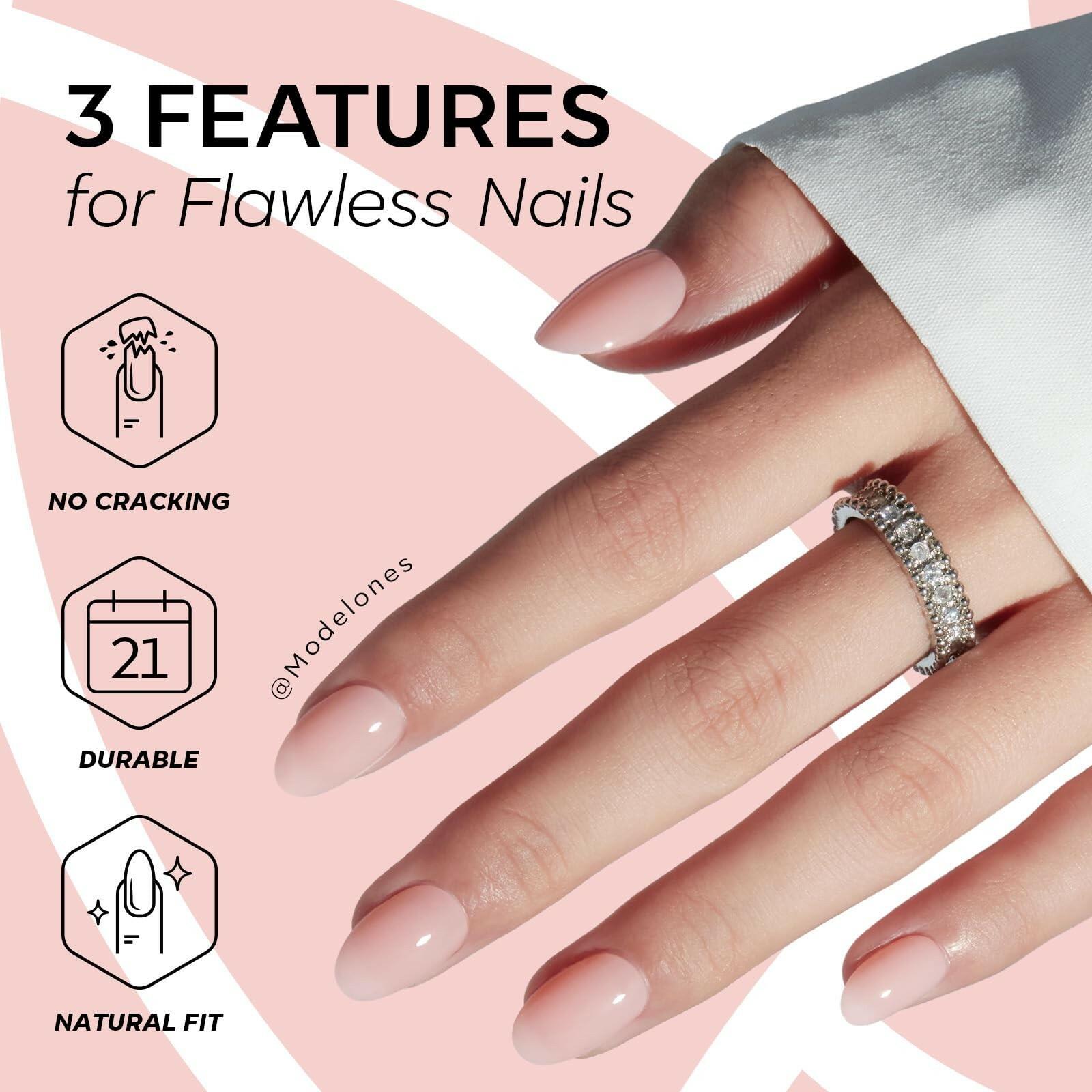 modelones Nude Pink Short Press on Nails, Semi-Transparent Oval Fake Nails Kit