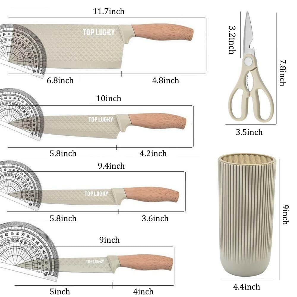 Knife Set, Wiztoynia 6-Piece Khaki Kitchen Knife Set for Home, Anti-Rust