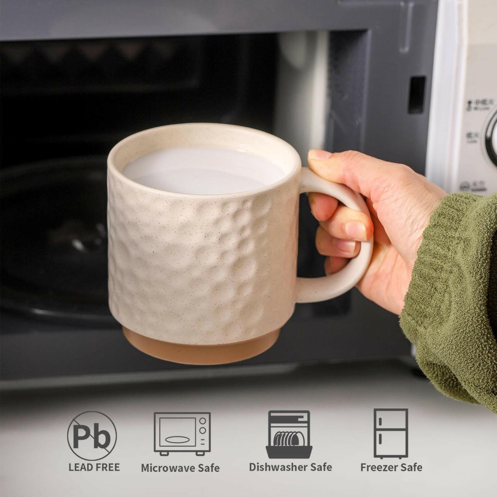 Set of 4 Nihow Ceramic Coffee Mug, 16OZ Stackable Coffee Mug Set with Stainless