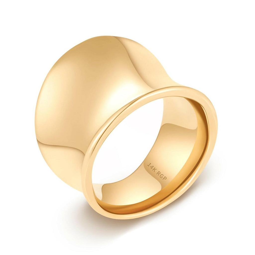 NVWAROCK Gold Wide Statement Band Rings for Women and Men，14K Real Gold Plated