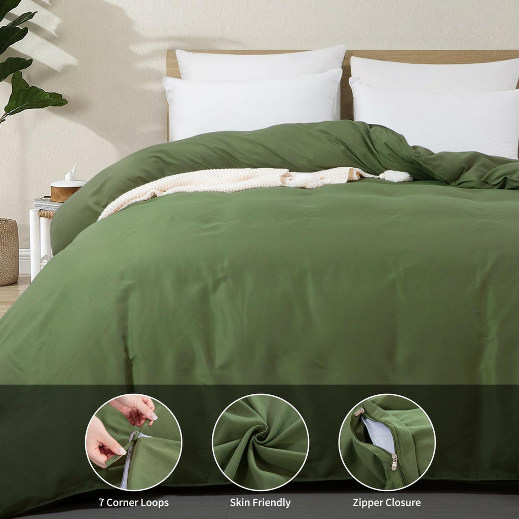 HOMBYS Oversized King Duvet Cover 120 x120 Inch, Ultra Soft Microfiber Olive