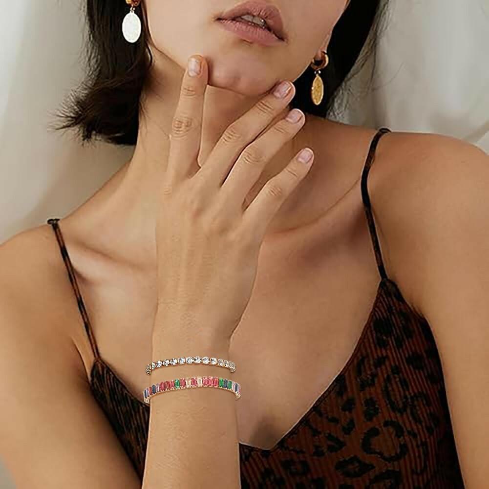 Wovanoo 2 Pieces Tennis Bracelets for Women Cubic Zirconia Bracelet Rhinestone