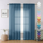 40" W x 84" L Lecloud Dusty Blue Sheer Curtains 84 Inches Long 2 Panels, Light