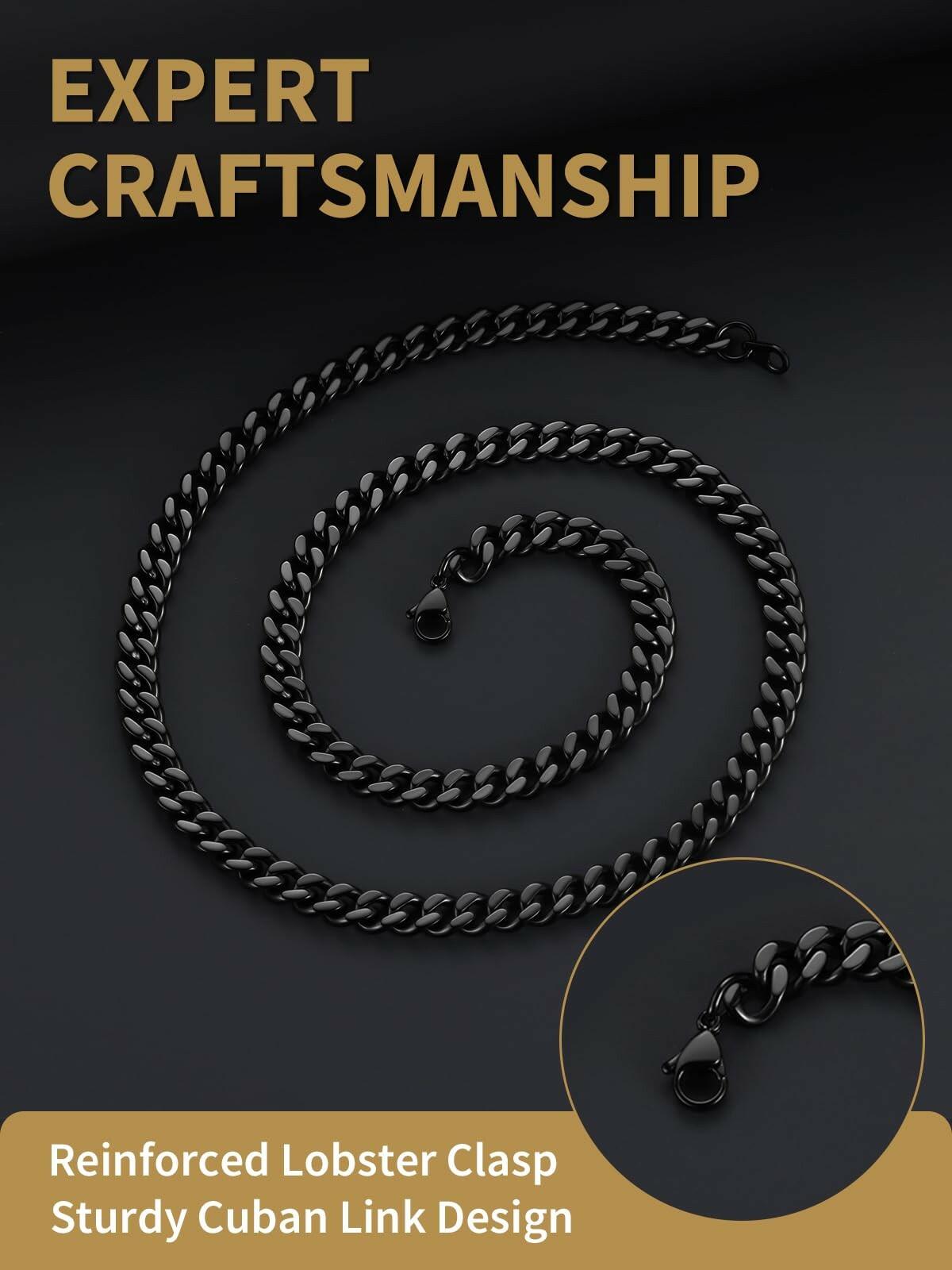 FindChic Black Chain Necklace for Men Thick Cuban Link Men's Curb Chain Necklace