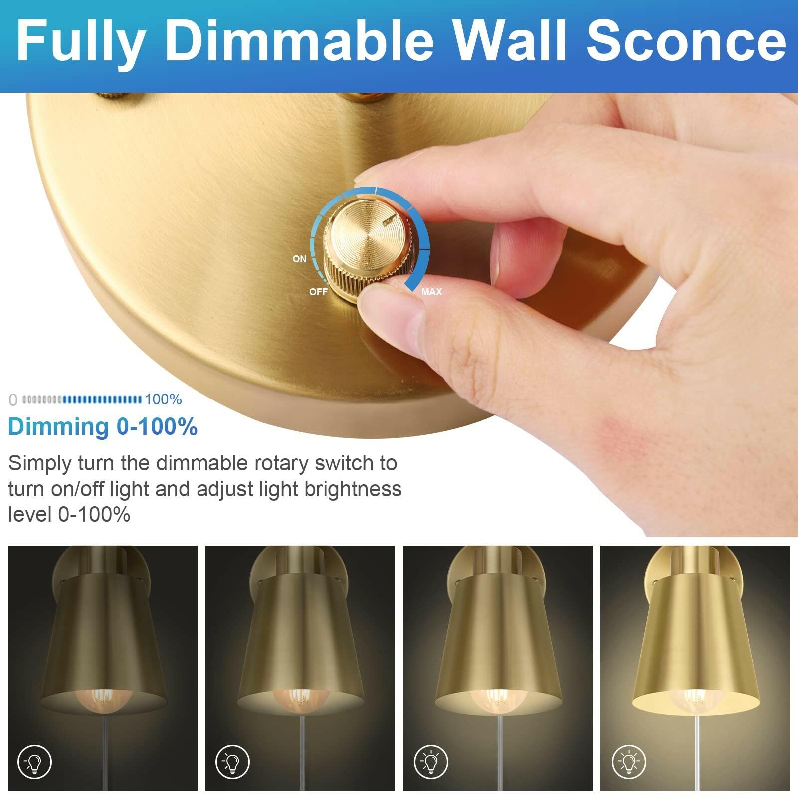 VATONI Dimmable Wall Sconce, Plug in Wall Sconce Adjustable Angle Wall Lights