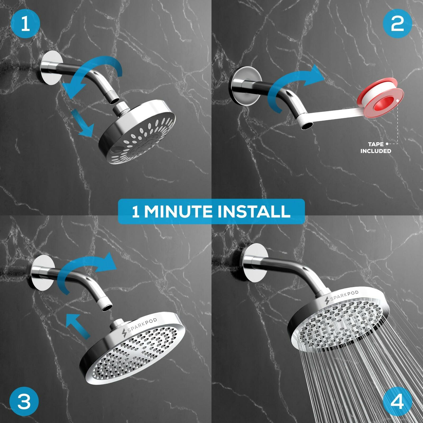 SparkPod Shower Head - High Pressure Rain - Premium Quality Luxury Design - Easy