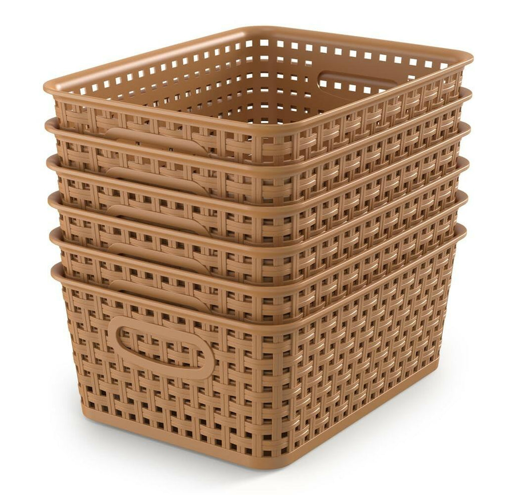 WYT 6-Pack Plastic Small Shelf Storage Weave Baskets Organizing for Cabinets and