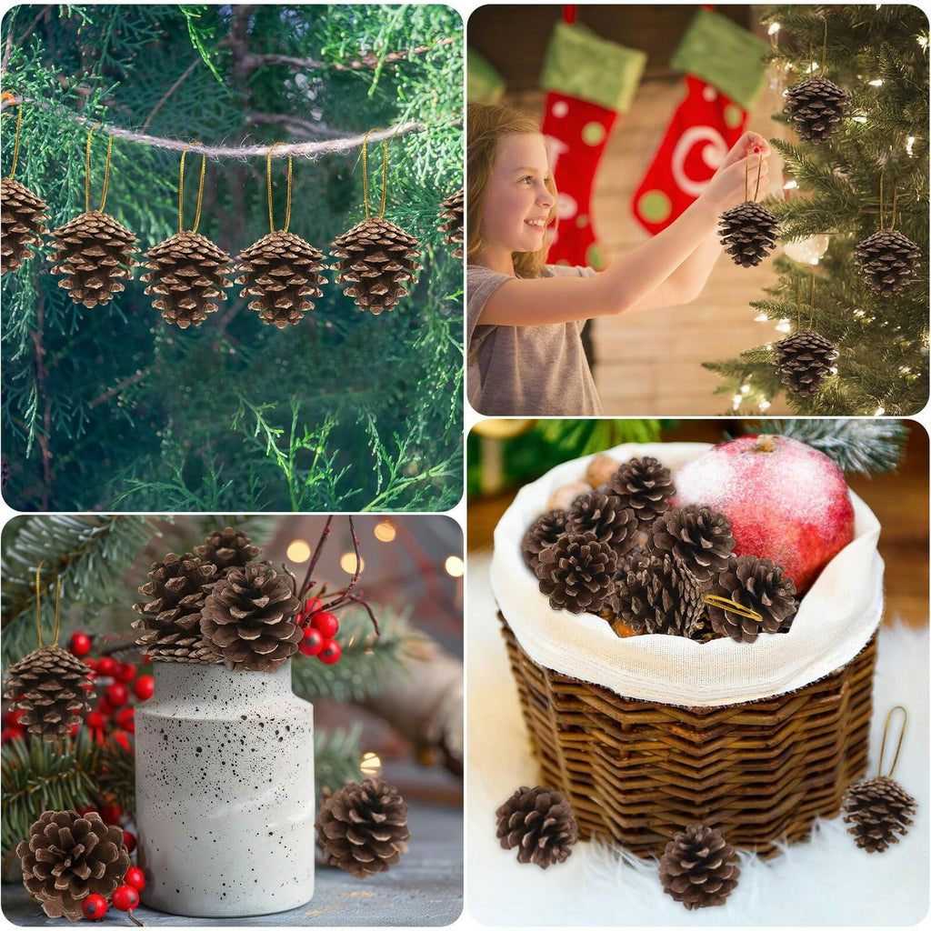 24 PCS Natural Pine Cones, 1.96 in Pinecone Ornaments, Rustic Pine Cones for