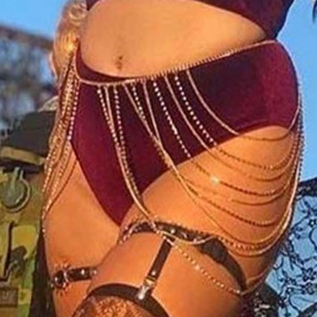 Brishow Gold Body Chain Jewelry Rhinestone Layered Waist Chain Rave Accessories