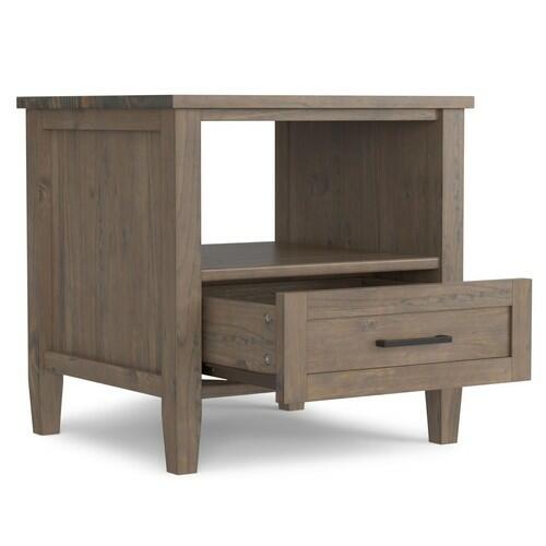 IMPLIHOME Ela End Table 20" Solid Wood Rectangle Transitional Smoky Brown