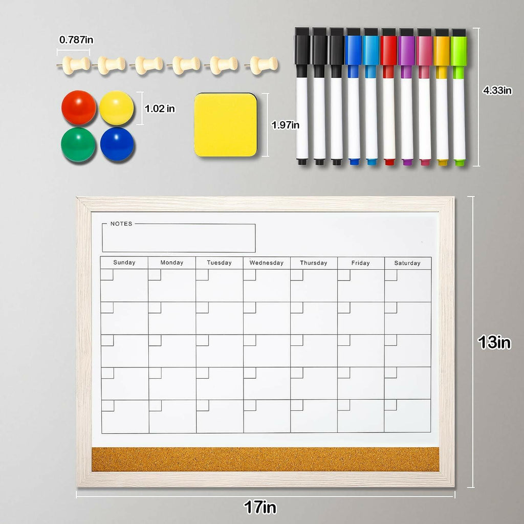 Dry Erase Calendar Whiteboard for Wall - 17x13 Inch Magnetic Whiteboard,