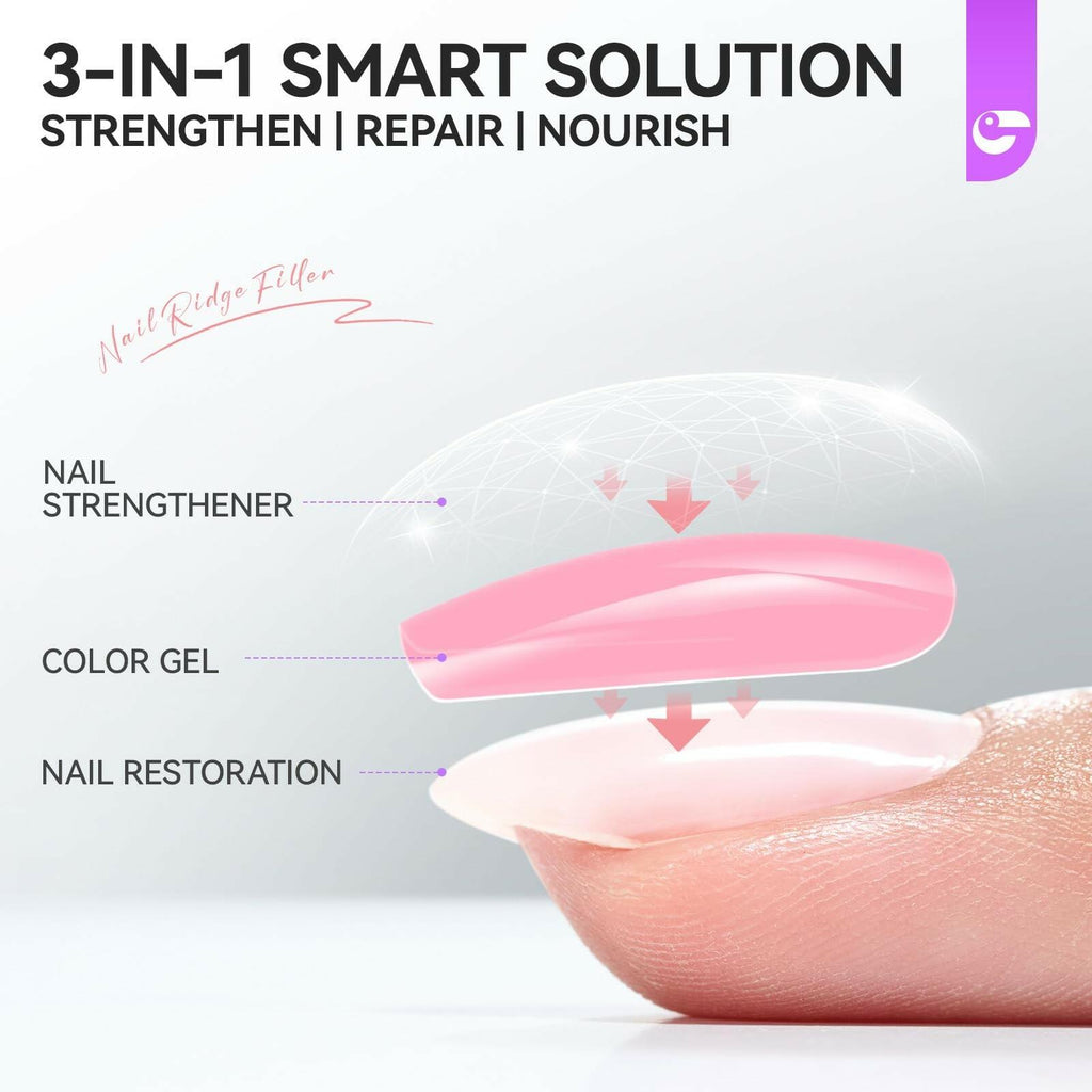Nail Polish Strengthener and Growth Treatment: Pink Gelike EC 6 in 1 Natural