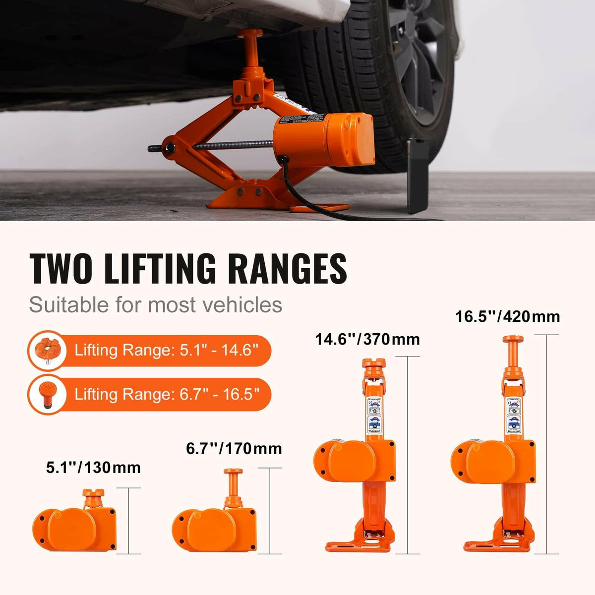 VEVOR Electric Car Jack 3 Ton 6600lbs 12V Scissor Jack Remote Control