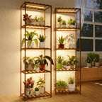 2 PCS Bamworld Plant Stands with Grow Lights Tall Plant Shelves for Mutiple Pots