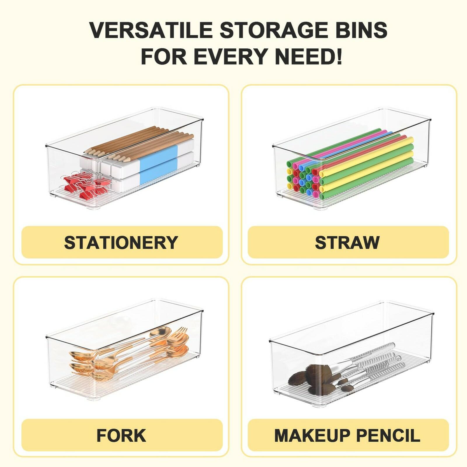 Joymeezo Set of 8 Clear Plastic Storage Bins, 6 Large +2 Small Pantry Organizers