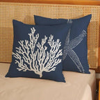 Blue Starfish Pillow Covers 18x18 Inch Set of 2, Nautical Ocean Coastal Blue Coral Throw Pillows Spring Summer Decorations Linen Pillowcase Outdoor Decor Farmhouse Cushion Case for Home Holiday