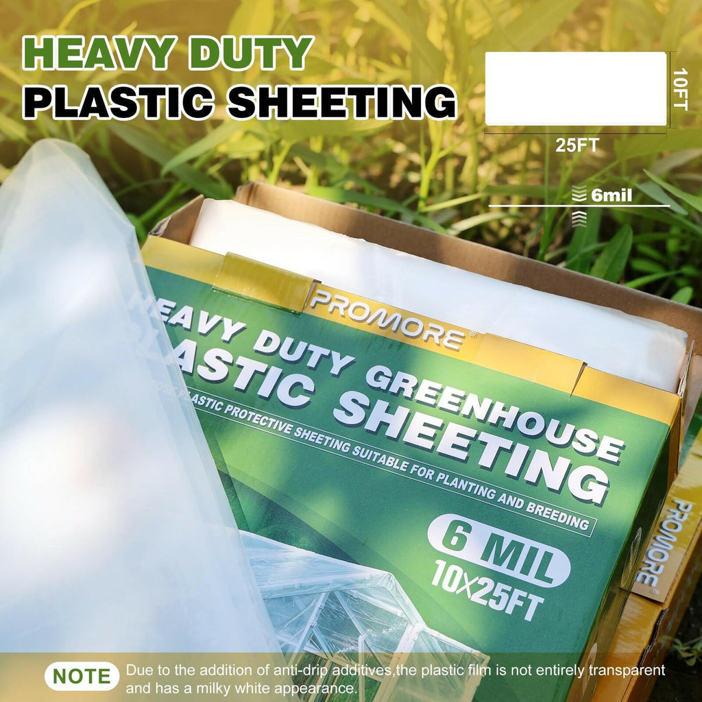 PROMORE 6 Mil Plastic Sheeting 10x25 FT Clear, Greenhouse Plastic Sheeting Heavy