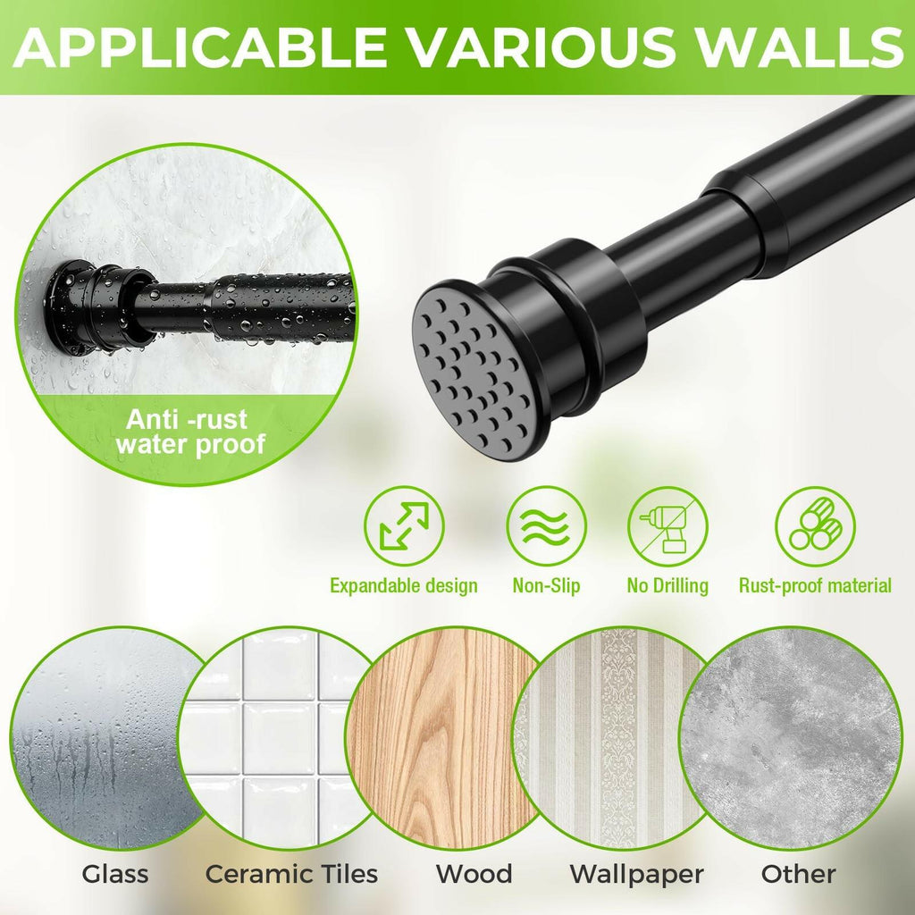 2 Pack Spring Tension Rods 28-48 Inches No Drill Tension Curtain Rods Black