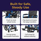 Drive Medical Blue Streak 18 Inch Seat Lightweight Wheelchair Flip-Back