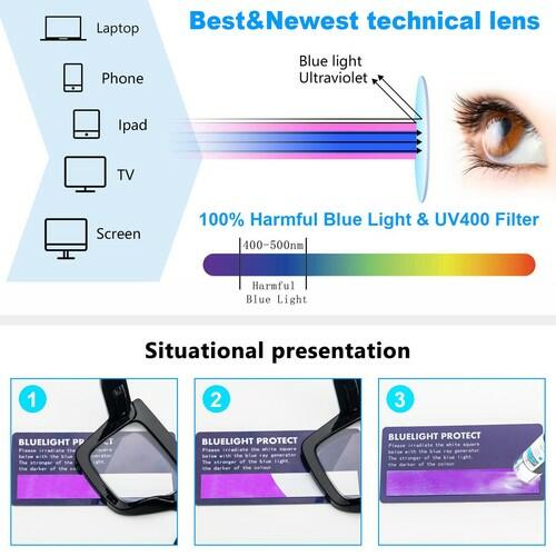 REAVEE 3 Pack Blue Light Reading Glasses Women Oversized +1.25 Extra Wide