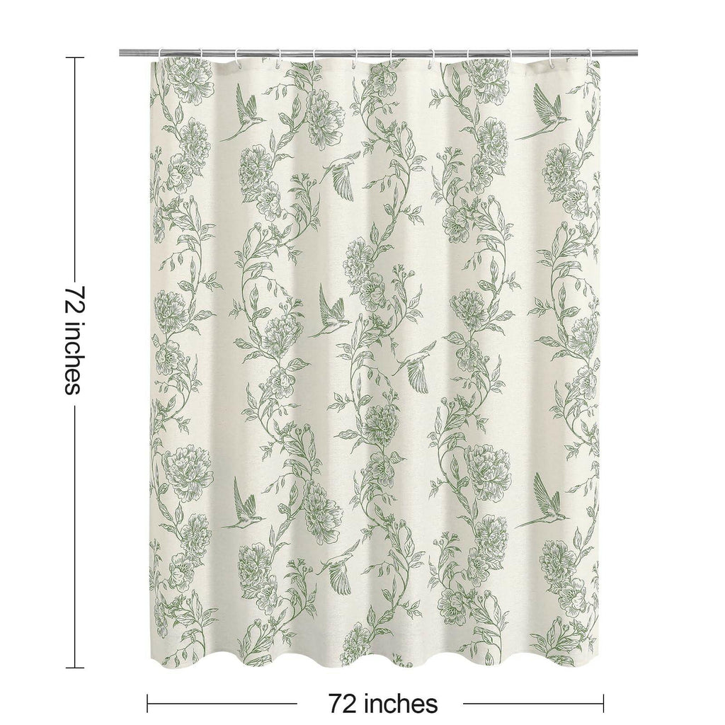 MitoVilla Sage Green Farmhouse Shower Curtain Set, 72" W x 72" L Cotton Floral