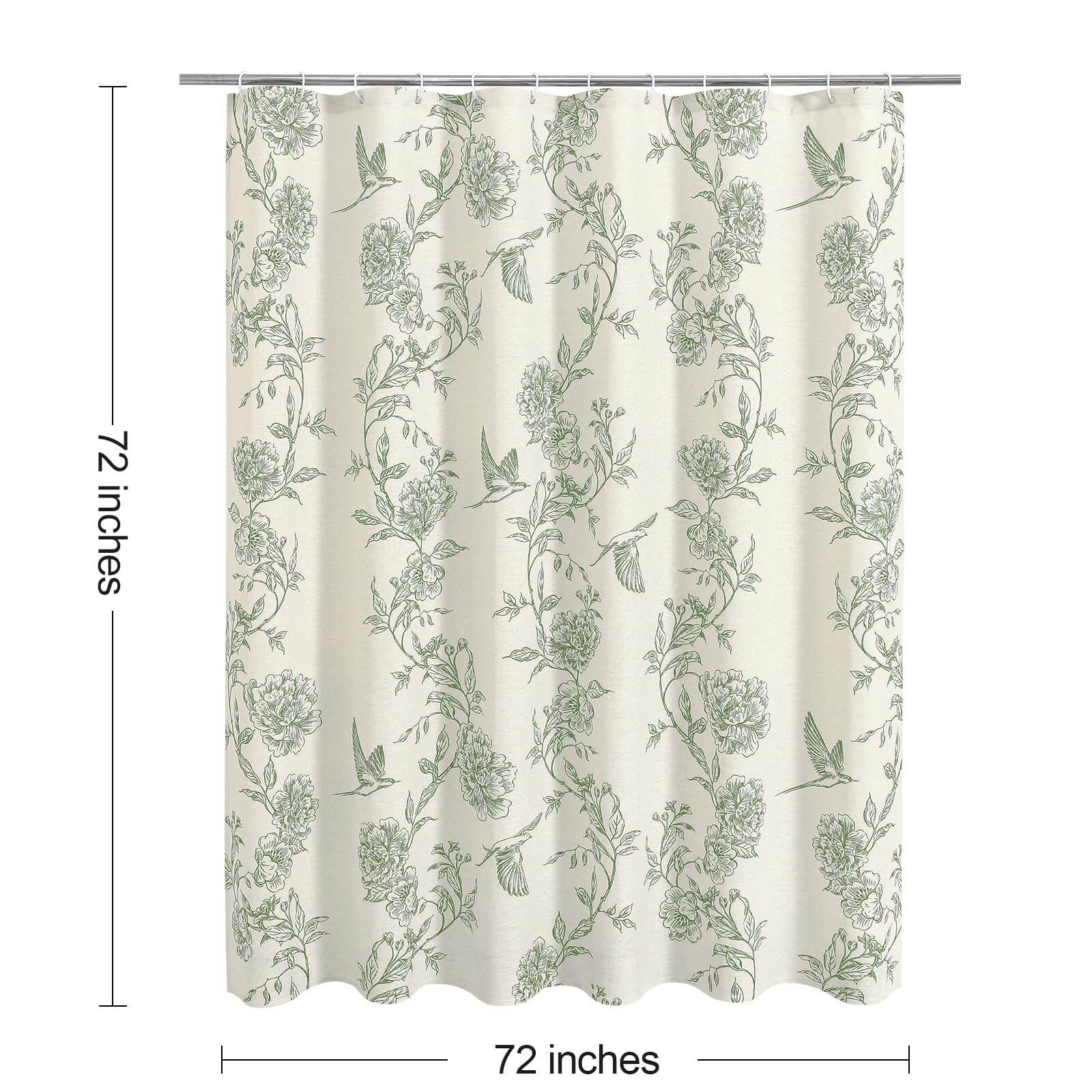 MitoVilla Sage Green Farmhouse Shower Curtain Set, 72" W x 72" L Cotton Floral