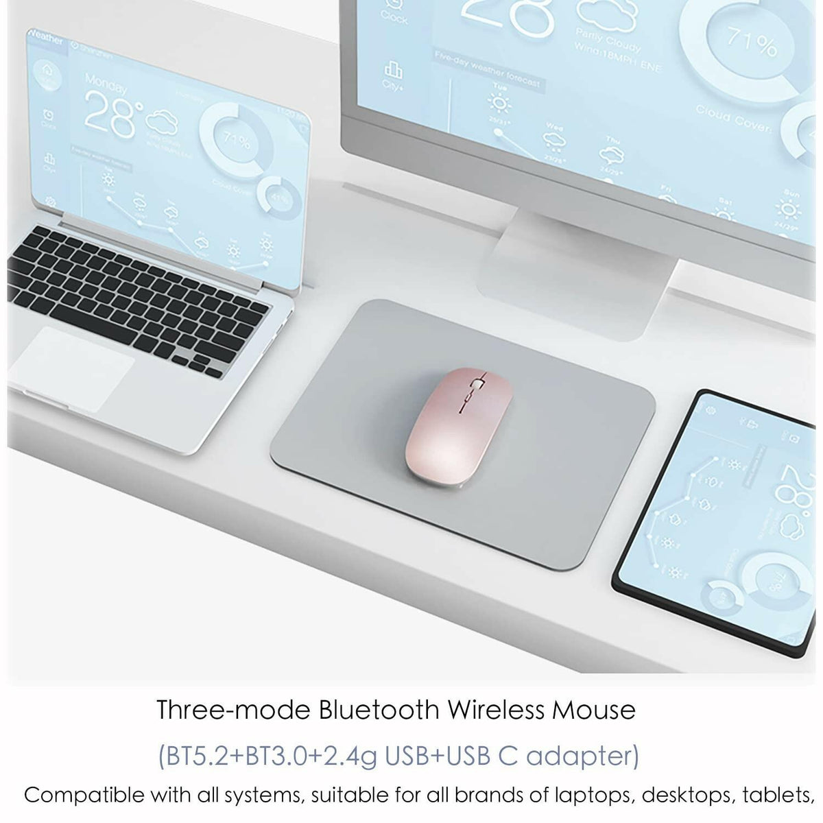 PEIBO Bluetooth 5.2 Mouse, Rechargeable Wireless Mouse for MacBook, iPad Pro,