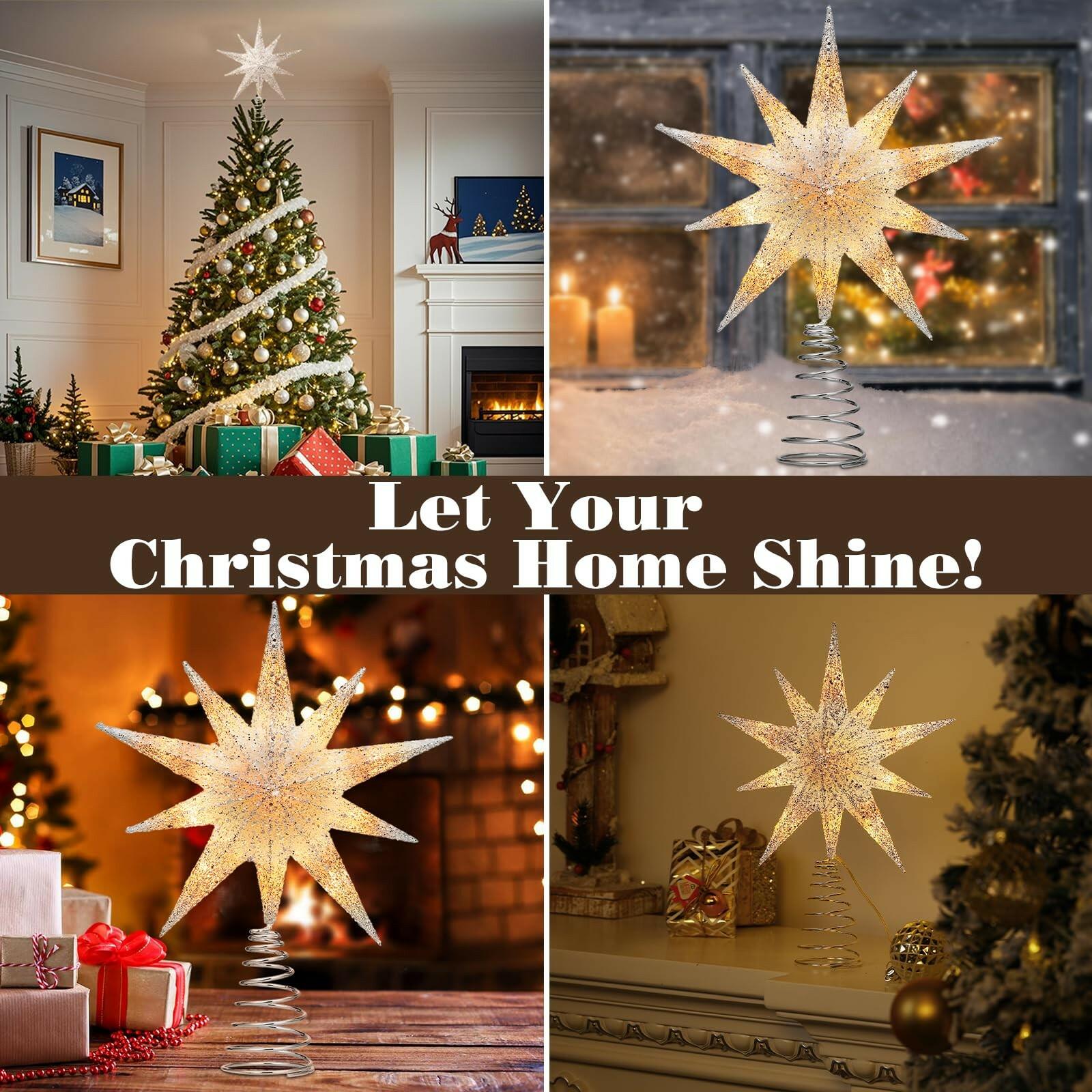 Lewondr Christmas Tree Topper Star, 13inch 10-Point Light Up Xmas Star Treetop