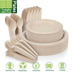 Besteek 250 Piece Compostable Paper Plates Set with Extra Long Utensils