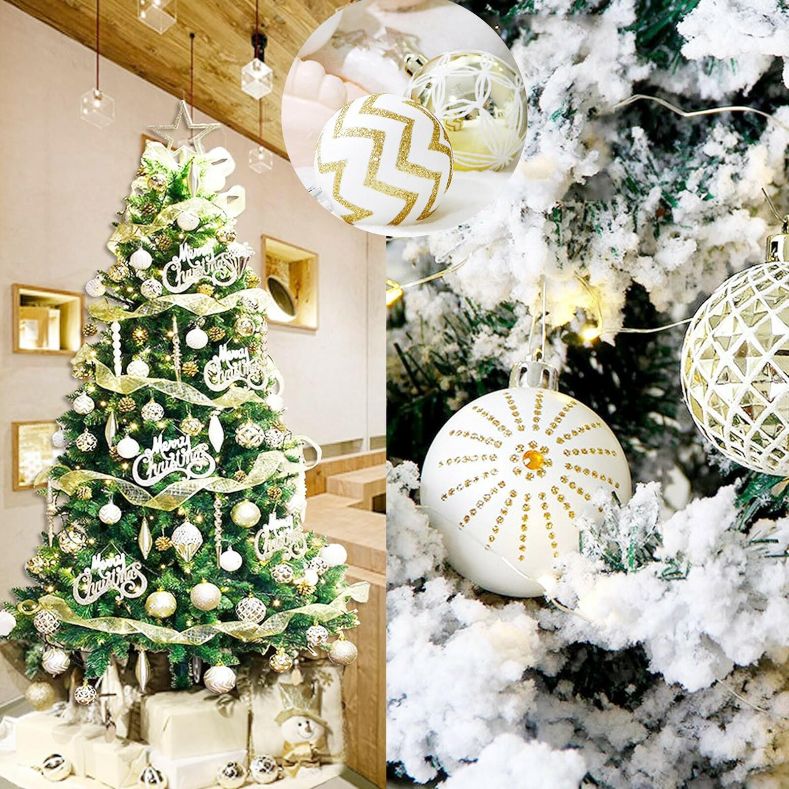 30PCS Christmas Balls Ornaments,60MM Gold&White Painted Shatterproof Festive