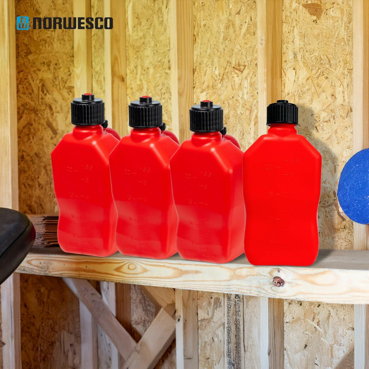 Bushman 4 Pack U-Jug Storage Jug, Portable Plastic Container, 5.5 Gal, Red