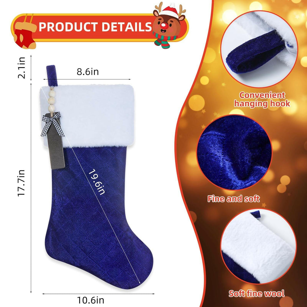 4 PACK Shgngle Blue Velvet Quilted Personalized Christmas Stocking,19.5 Inch