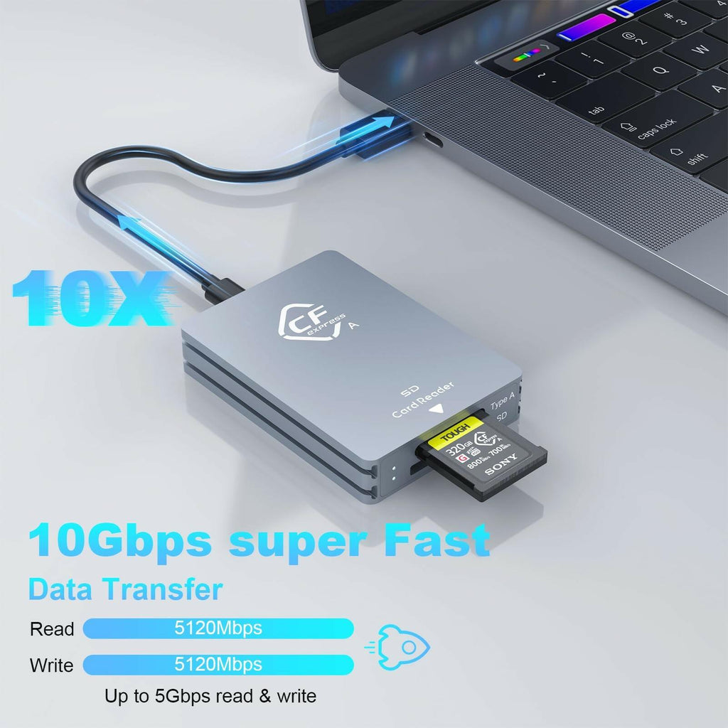 CFexpress Type A and SD Dual-Slot Memory Card Reader, 10Gbps USB 3.2 Gen 2 Type